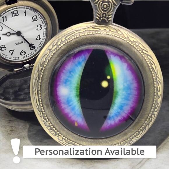 Dragon Eye Pocket Watch – Magical Mystical Purple, Bronze Medieval Fantasy Gift - Picture 1 of 9